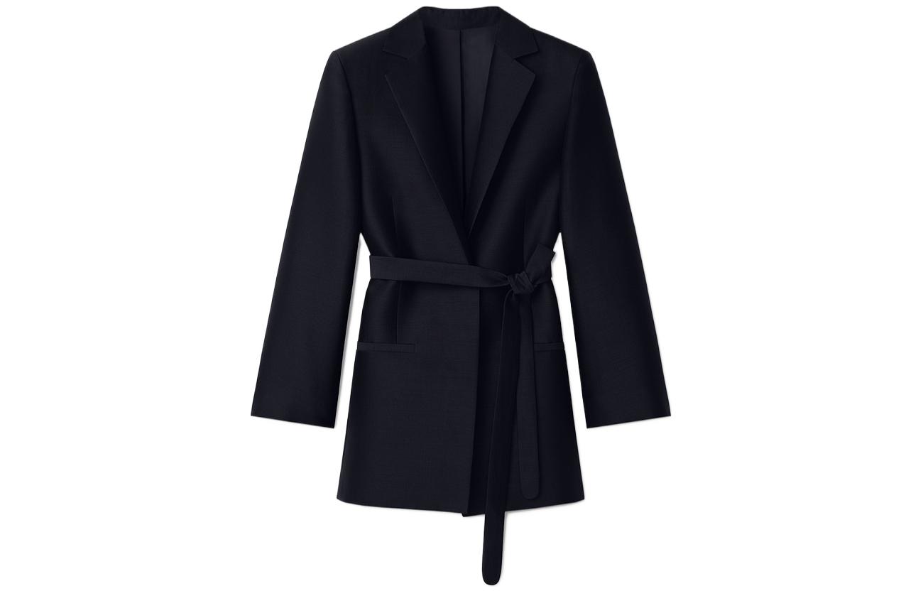 (Women) TOTEME FW22  Black Solid Belted Oversized Blazer Jacket 231-300-925-0200