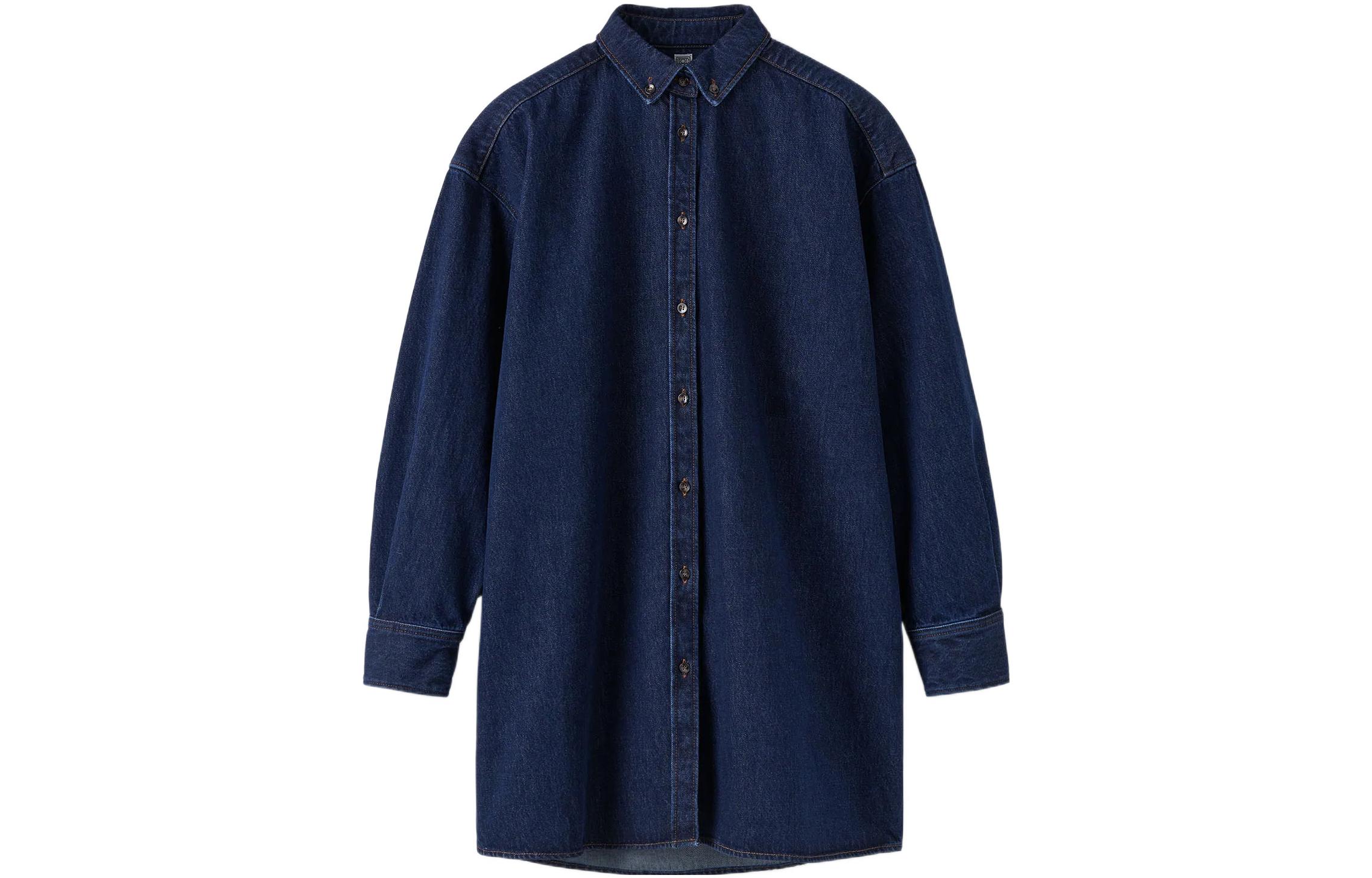 (Women) TOTEME FW22  Blue Long Denim Jacket Single-Breasted Casual Loose Fit. 224-5006-741