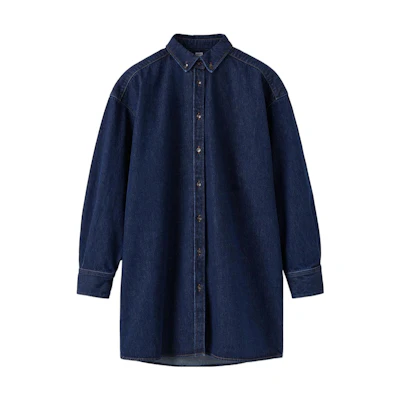(Women) TOTEME FW22 Blue Long Denim Jacket Single-Breasted Casual Loose Fit. 224-5006-741