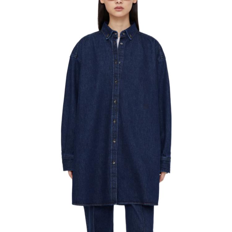 Shop (W) TOTEME FW22 藍色長版牛仔外套 單排扣休閒寬鬆版型 224-5006-741