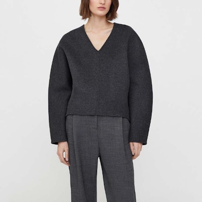 (W) Toteme FW22 灰色V领蝙蝠袖羊毛毛衣 224-501-271-735-9 Purchase (W) Toteme FW22 灰色V领蝙蝠袖羊毛毛衣 224-501-271-735-9