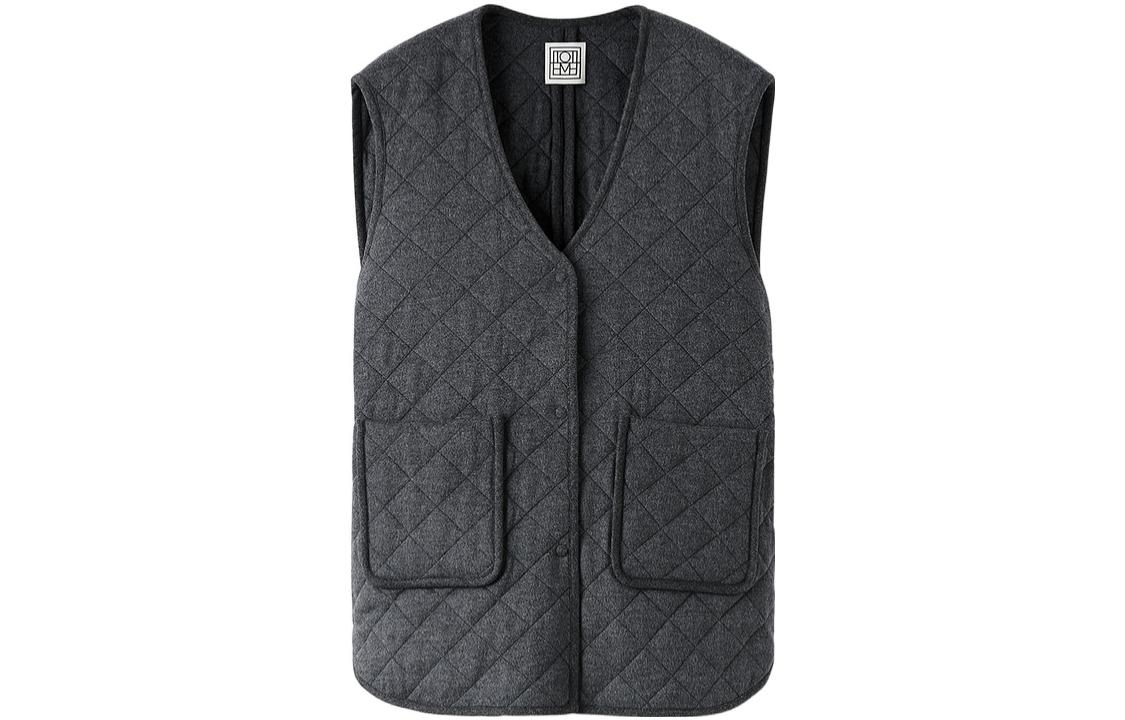 (Women) TOTEME FW22  Oversized Quilted Vest Jacket in Solid Dark Gray. 224-100-272-0359