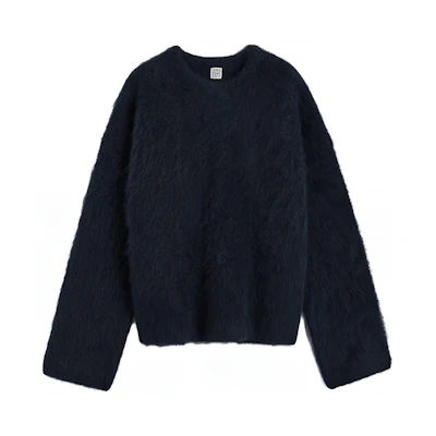 (Women) TOTEME FW23 Alpaca Blend Ribbed Knit Sweater Navy Blue. 234WRTWTP220YA0013016