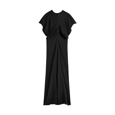 (Women) TOTEME FW23 Black Elegant Round Neck Short Sleeve Dress 241WRD1103FB0020001