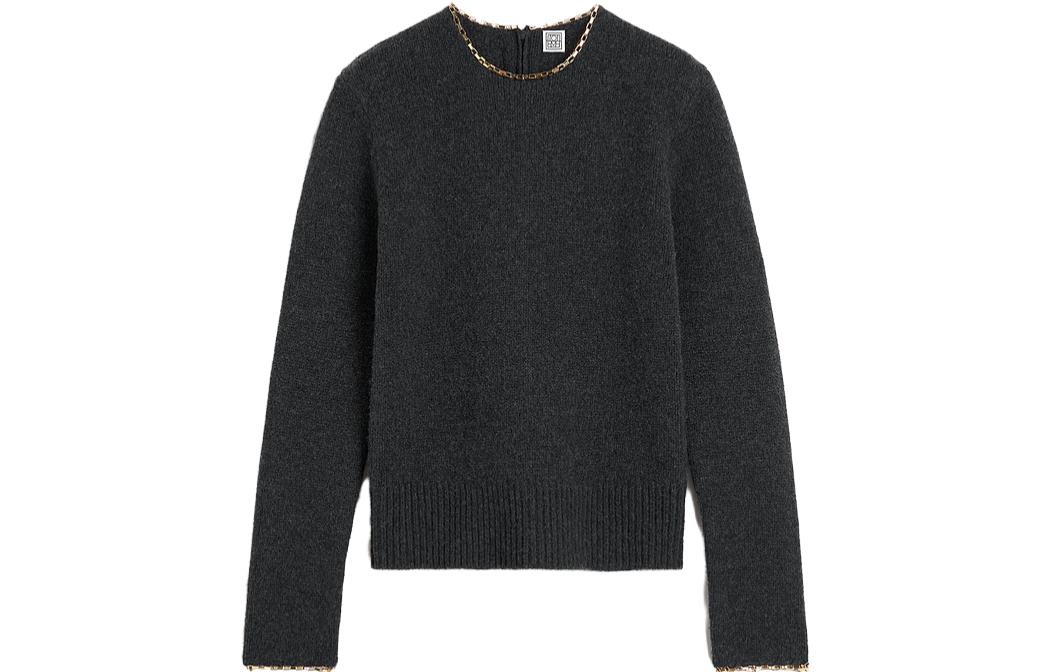 (Women) TOTEME FW23  Chain Trim Crewneck Sweater Gray Marl 241WRT1015YA0004019