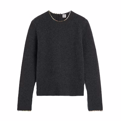 (Women) TOTEME FW23 Chain Trim Crewneck Sweater Gray Marl 241WRT1015YA0004019