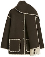 (Women) TOTEME FW23 Chocolate Melange Wool Blend Coat with Fringe Scarf. 234WRTWOU248FB0037021 (Women) TOTEME FW23 Chocolate Melange Wool Blend Coat with Fringe Scarf. 234WRTWOU248FB0037021