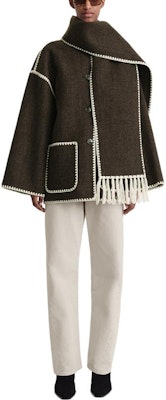 (W) Abrigo de mezcla de lana chocolate melange TOTEME FW23 con bufanda de flecos. 234WRTWOU248FB0037021 Lookbook (W) Abrigo de mezcla de lana chocolate melange TOTEME FW23 con bufanda de flecos. 234WRTWOU248FB0037021