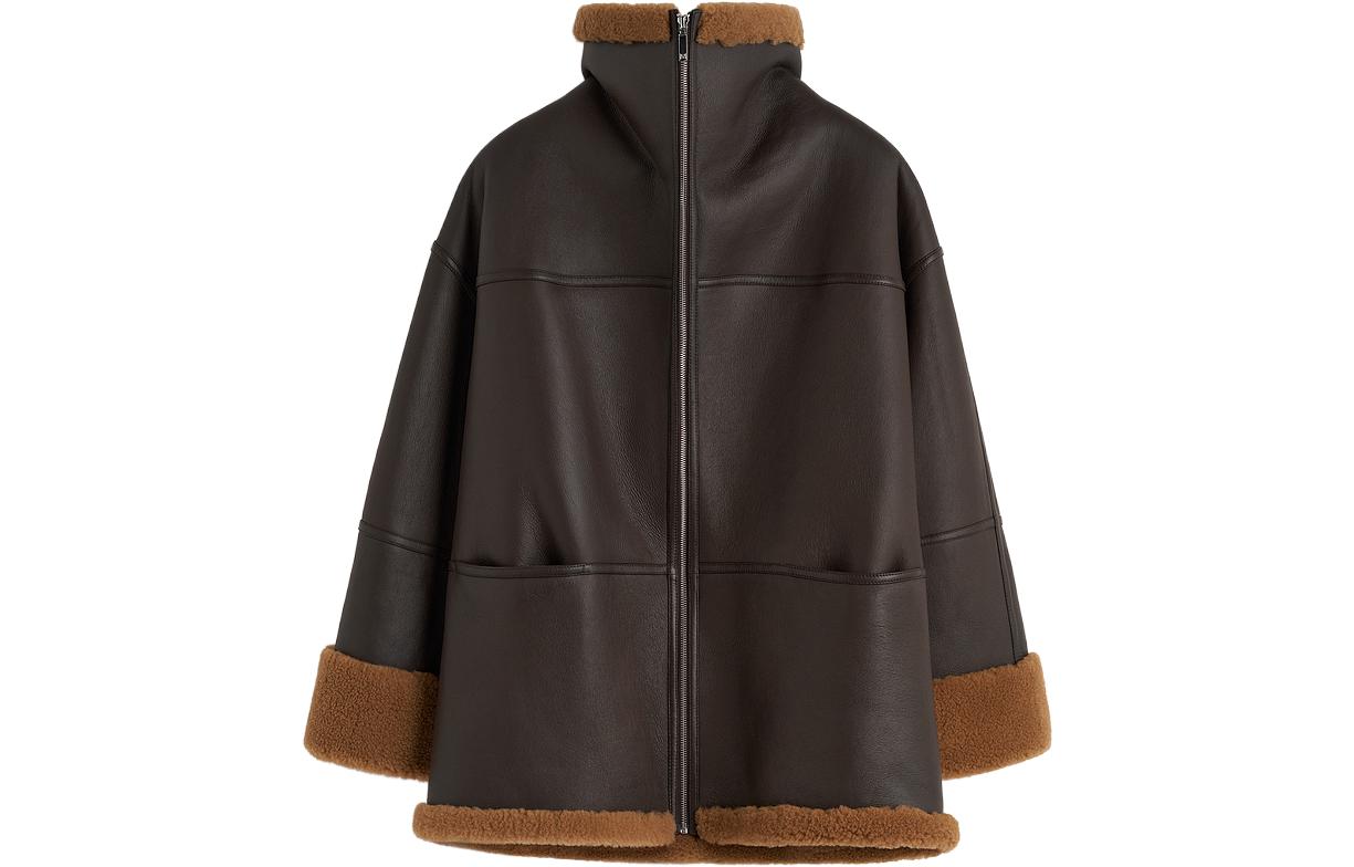(Women) TOTEME FW23  Chocolate Shearling Oversized Jacket with Large Collar 234WRTWOU140LE0022014