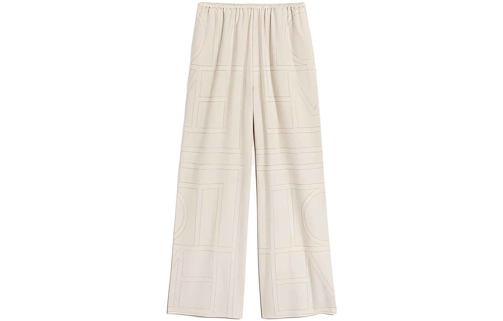 (Women) TOTEME FW23  Modal Relaxed Fit Pants with Logo Embroidery Light Beige. 241WRB1101FB0080113