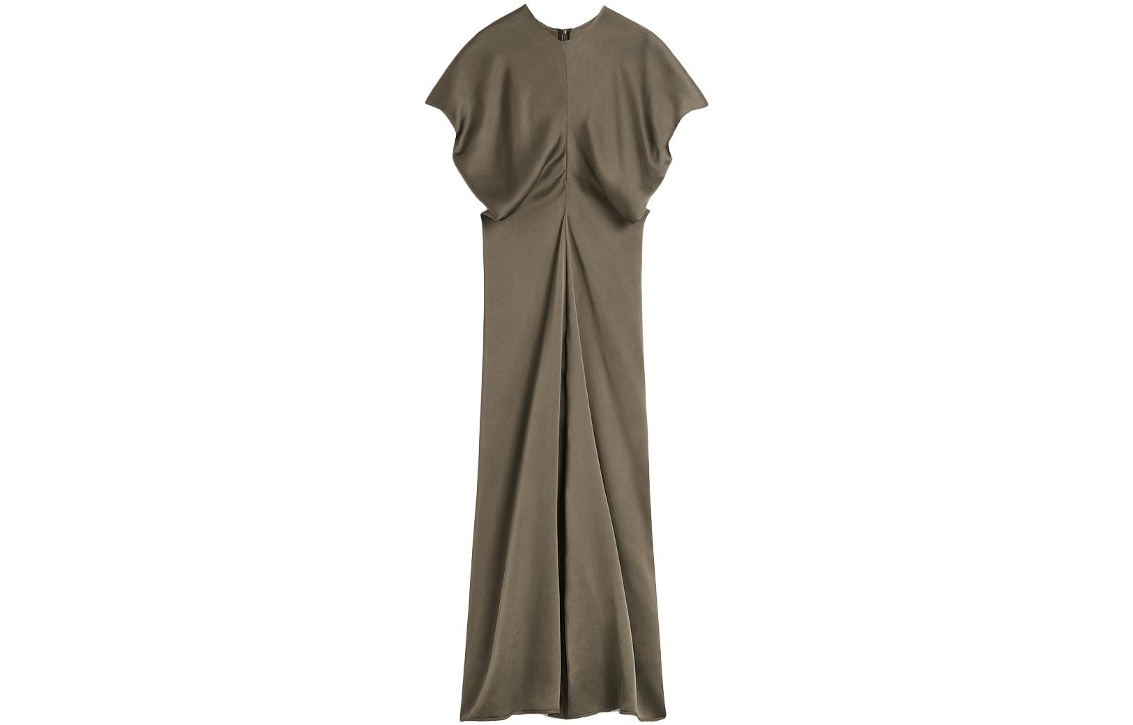 (Women) TOTEME FW23  Short-Sleeve Waist-Tie Dress Laurel Leaf Green. 241WRD1103FB0020090