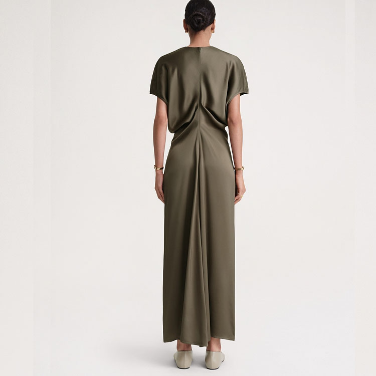 Shop (W) TOTEME 2023秋冬短袖綁腰洋裝月桂葉綠色。 241WRD1103FB0020090