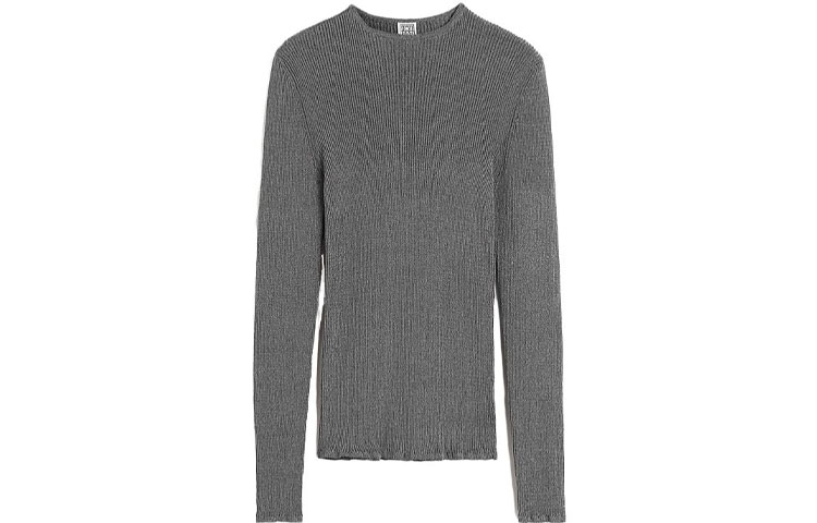 (Women) TOTEME FW23  Slim Fit Knit Top in Metallic Gunmetal Grey. 241WRT1061YA0027149