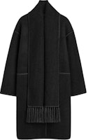 (Women) TOTEME FW24 Black Fringe Scarf Detail Mid-Length Coat 244WRO0131FB0292001 (Women) TOTEME FW24 Black Fringe Scarf Detail Mid-Length Coat 244WRO0131FB0292001