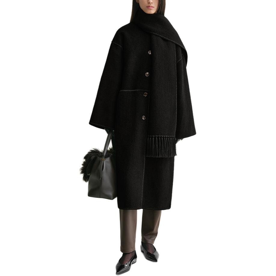 Shop (W) Abrigo Negro con Flecos TOTEME FW24 de Largo Medio. 244WRO0131FB0292001