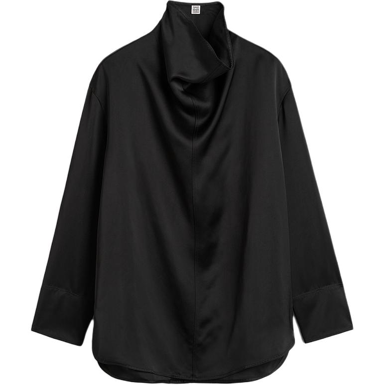 Order (W) TOTEME FW24 黑色緞面長袖寬鬆高領襯衫 244WRT0371FB0208001
