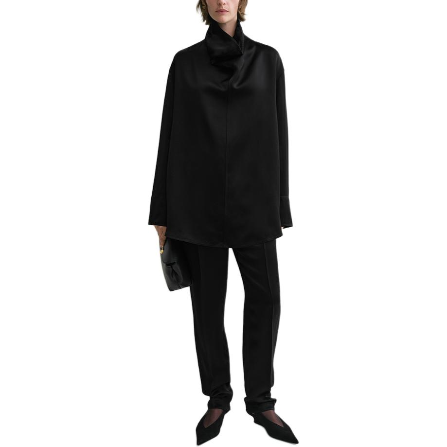 Lookbook (W) TOTEME FW24 黑色緞面長袖寬鬆高領襯衫 244WRT0371FB0208001