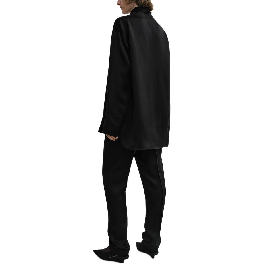 Shop (W) TOTEME FW24 黑色緞面長袖寬鬆高領襯衫 244WRT0371FB0208001