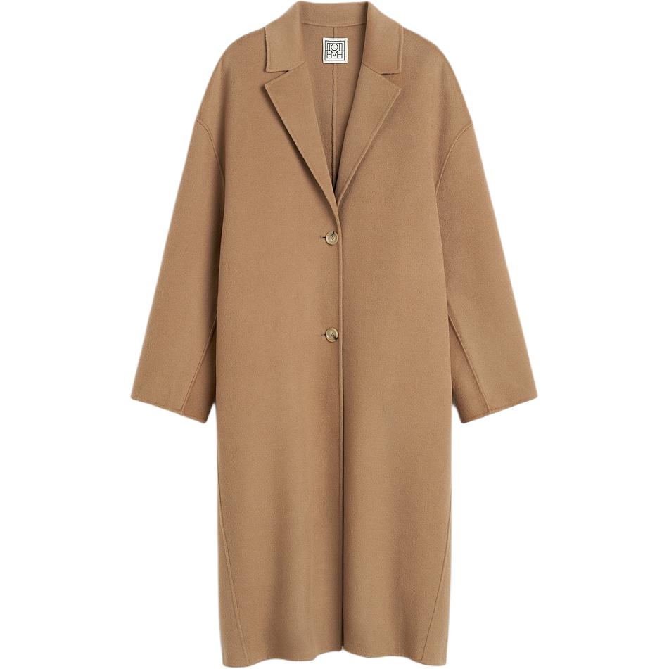(Women) TOTEME FW24  Camel Single-Breasted Cocoon Coat Mid-Length Style 244WRO0138FB0006033