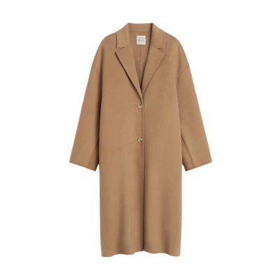 (Women) TOTEME FW24 Camel Single-Breasted Cocoon Coat Mid-Length Style 244WRO0138FB0006033