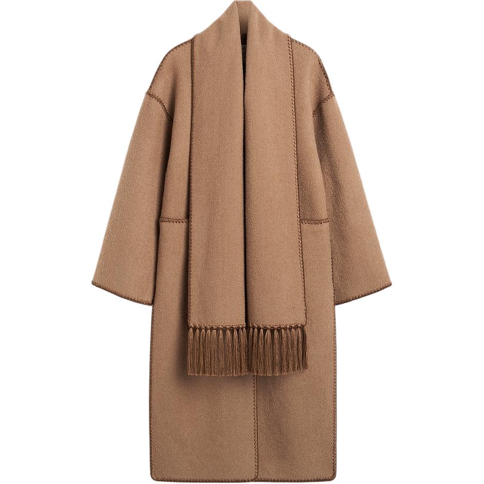 Order (W) TOTEME FW24 流蘇圍巾細節駝色中長外套 244WRO0131FB0292033