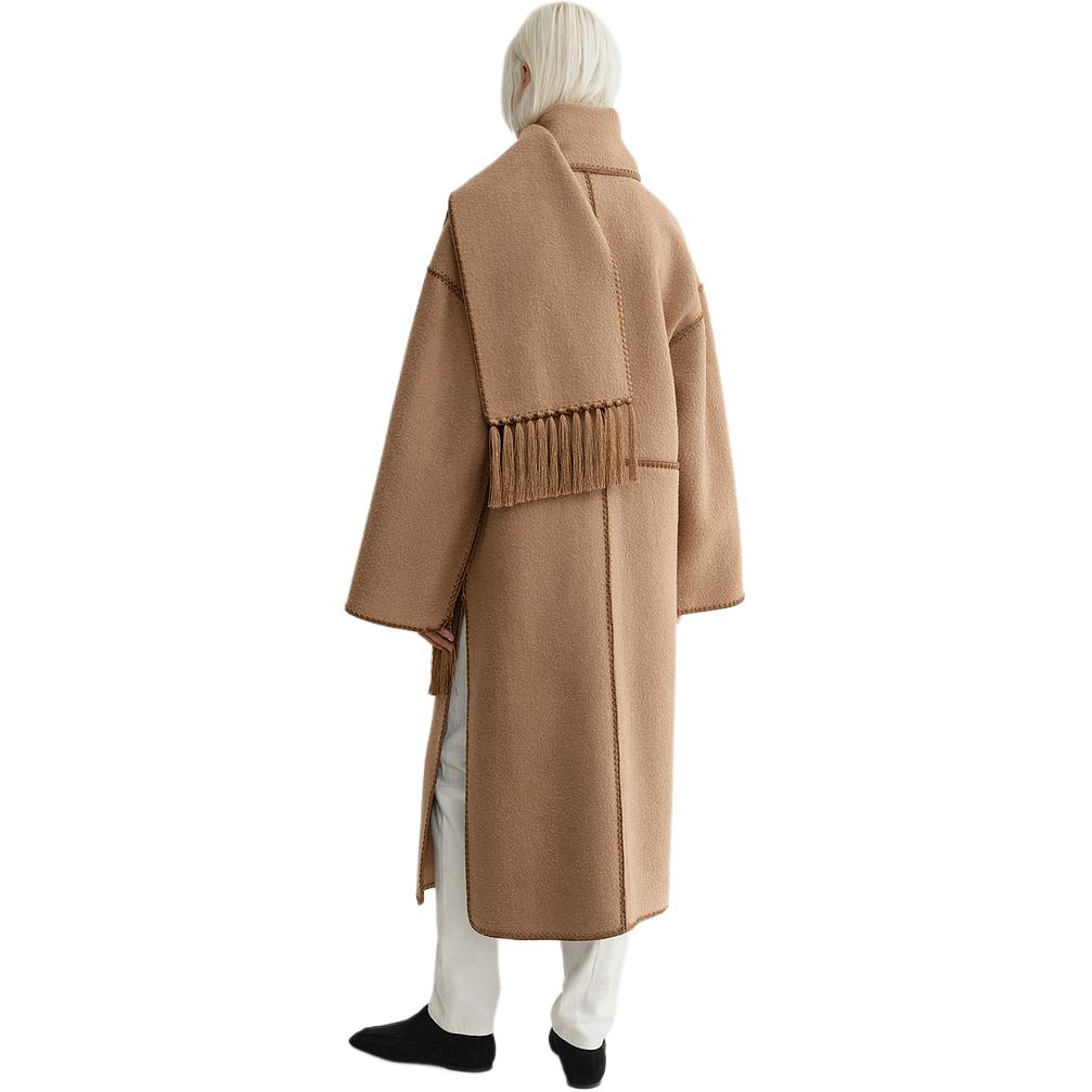 Shop (W) TOTEME FW24 流蘇圍巾細節駝色中長外套 244WRO0131FB0292033