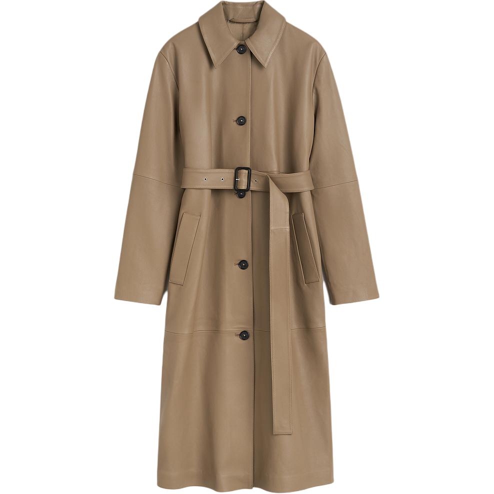(Women) TOTEME FW24  Matte Truffle Belted Long Coat with Single Button Closure. 244WRO0157LE0083235