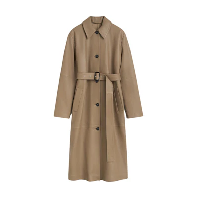 (Women) TOTEME FW24 Matte Truffle Belted Long Coat with Single Button Closure. 244WRO0157LE0083235