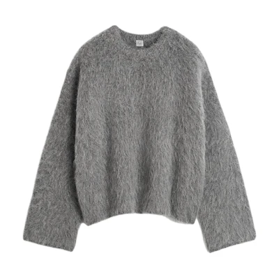 (Women) TOTEME FW24 Oversized Crewneck Pullover Sweater Dark Heather Gray. 244WRT873YA0106083