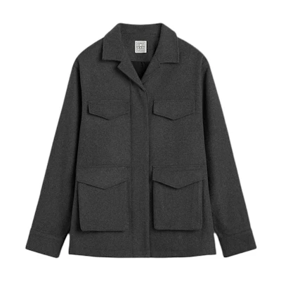 (Women) TOTEME FW24 Workwear Flap Pocket Long Sleeve Jacket Light Gray 244WRO0143FB0285074