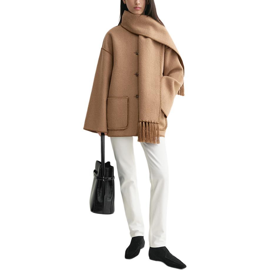 Lookbook (W) TOTEME FW24 刺绣流苏围巾单排扣宽松外套 女士米色 244WRO918FB0292033