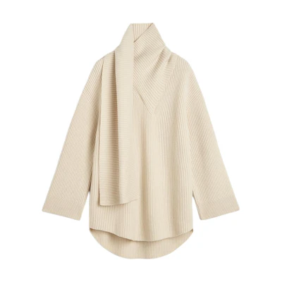 (Women) TOTEME FW24 Scarf Collar Ribbed Knit Sweater Women’s Off-White 244WRT0364YA0007059