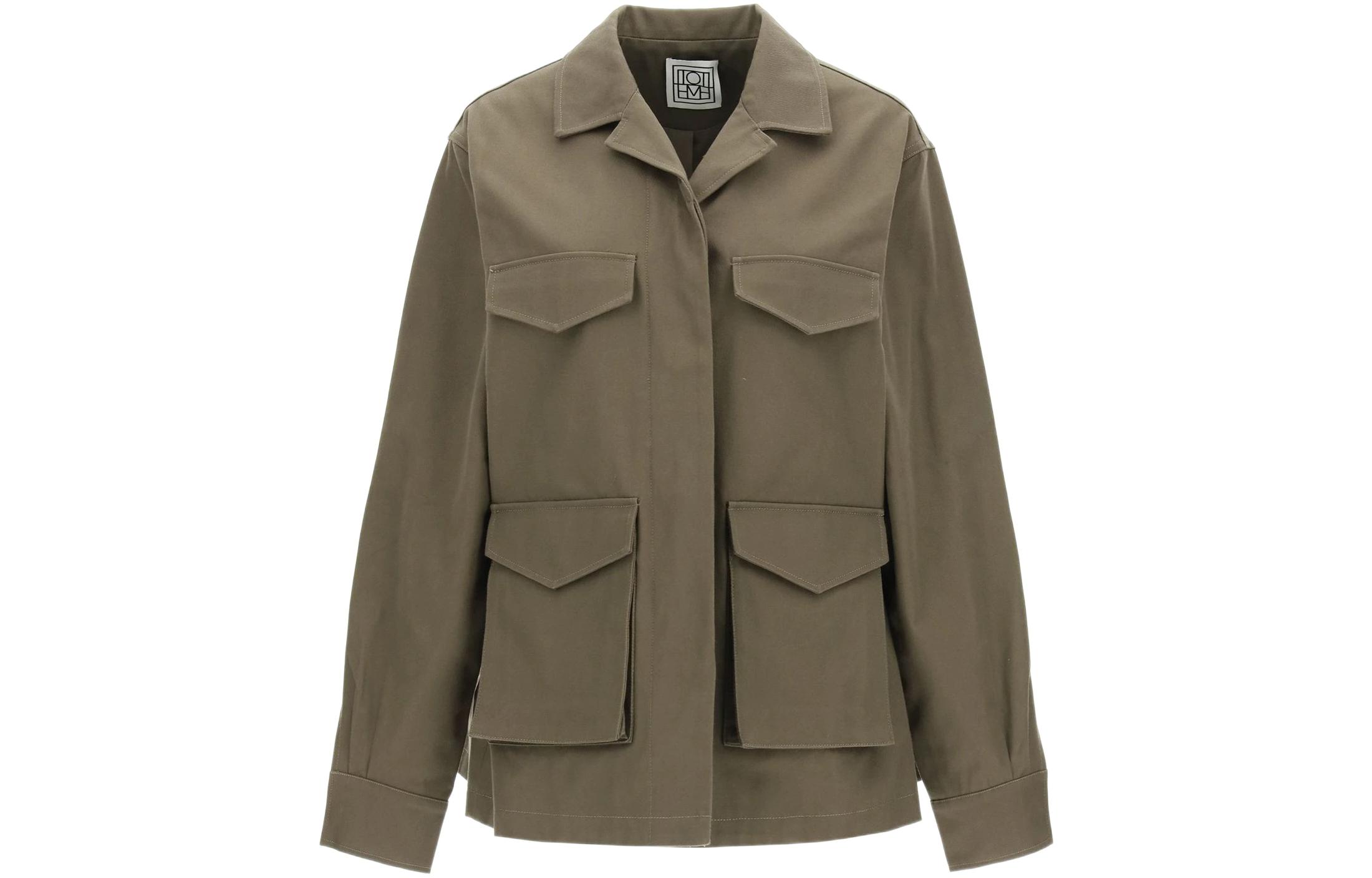 (Women) TOTEME Khaki Green Utility Short Jacket with Multiple Pockets 213106734644