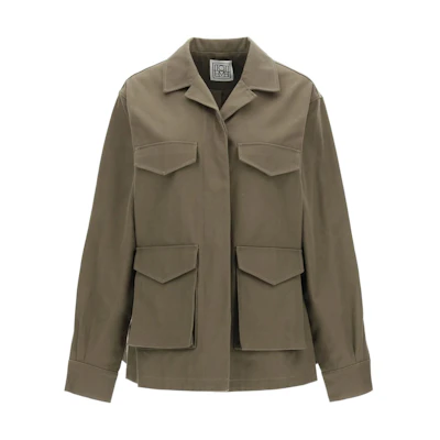 (Women) TOTEME Khaki Green Utility Short Jacket with Multiple Pockets 213106734644