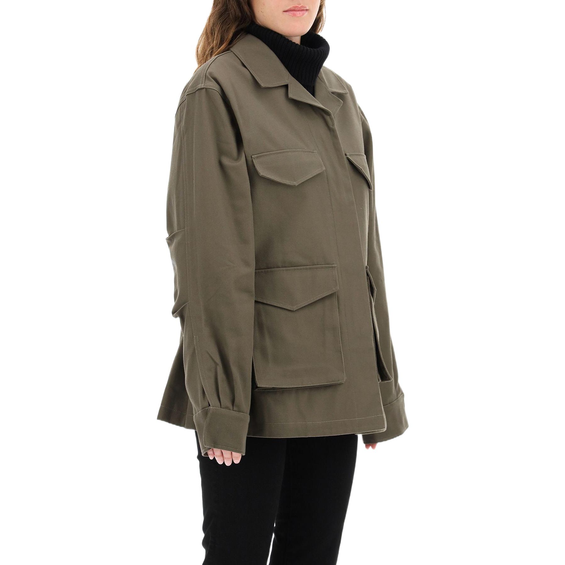 Shop (Women) TOTEME Khaki Green Utility Short Jacket with Multiple Pockets 213106734644