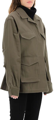 (Women) TOTEME Khaki Green Utility Short Jacket with Multiple Pockets 213106734644 Shop (Women) TOTEME Khaki Green Utility Short Jacket with Multiple Pockets 213106734644