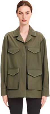 (Women) TOTEME Khaki Green Utility Short Jacket with Multiple Pockets 213106734644 Sizing (Women) TOTEME Khaki Green Utility Short Jacket with Multiple Pockets 213106734644