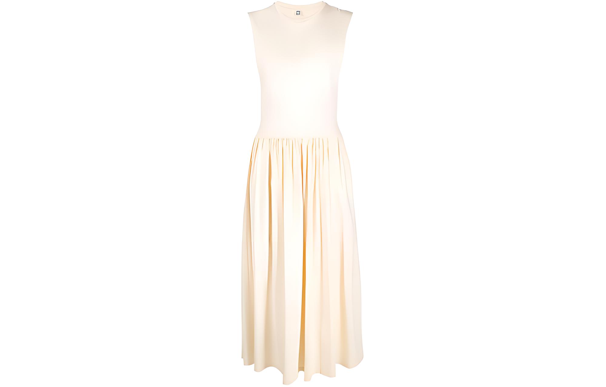 (Women) TOTEME Minimalist Vanilla White A-Line Sleeveless Mid-Length Dress Women 2326022770112