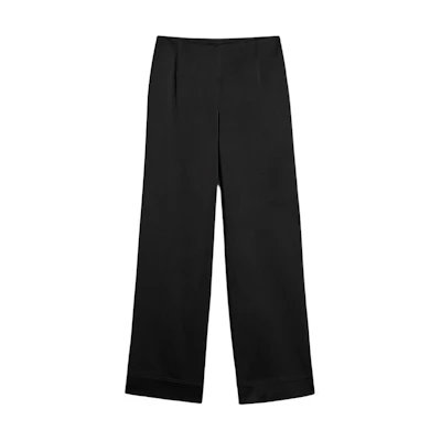 (Women) TOTEME PF24 Black Satin Mid-Rise Wide-Leg Casual Pants 243WRB0194FB0209001