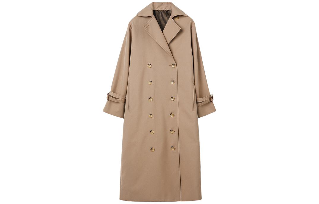 (Women) TOTEME Pisa Khaki Double-Breasted Trench Coat with Logo Lining for Women. 201102706850