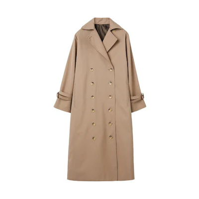 (Women) TOTEME Pisa Khaki Double-Breasted Trench Coat with Logo Lining for Women. 201102706850