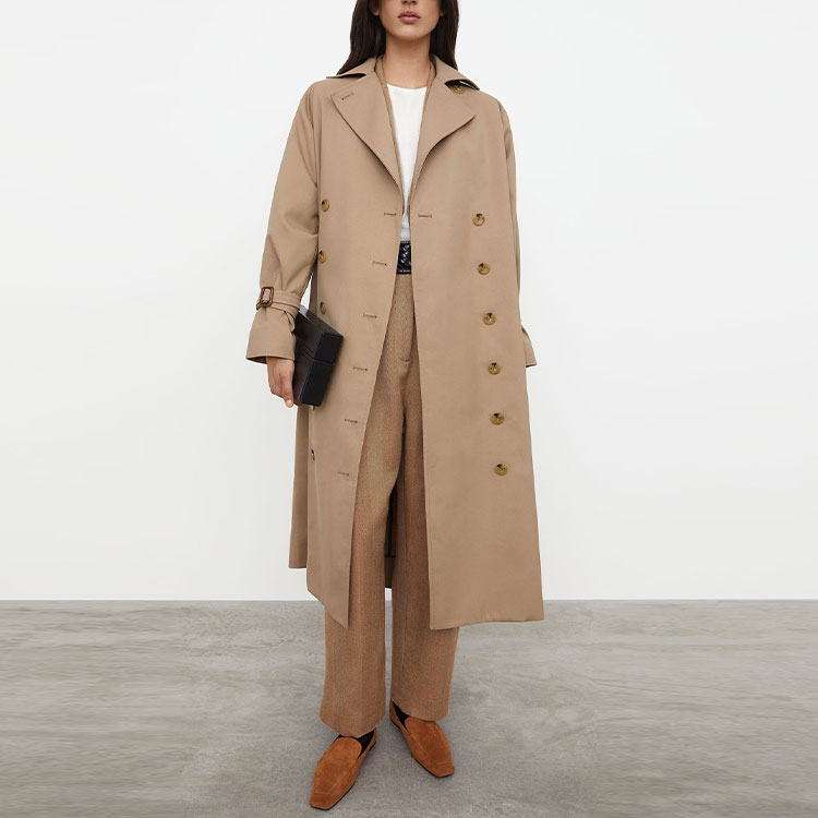 Details for (W) TOTEME Pisa Gabardina Caqui Doble Botonadura con Forro de Logo para Mujer. 201102706850