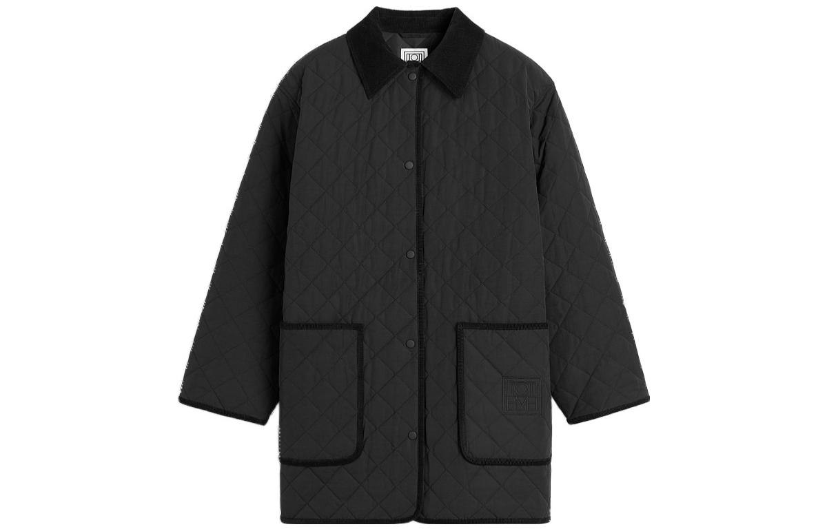 (Women) TOTEME PS24 Black Quilted Barn Jacket with Corduroy Trim and Embroidery for Women. 241WRO1022FB0169001