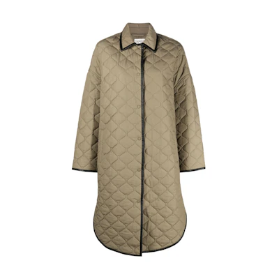 (Women) TOTEME Quilted Cotton Cocoon Coat Mid-Length Green Jacket. 234WRTWOU087FB0008011