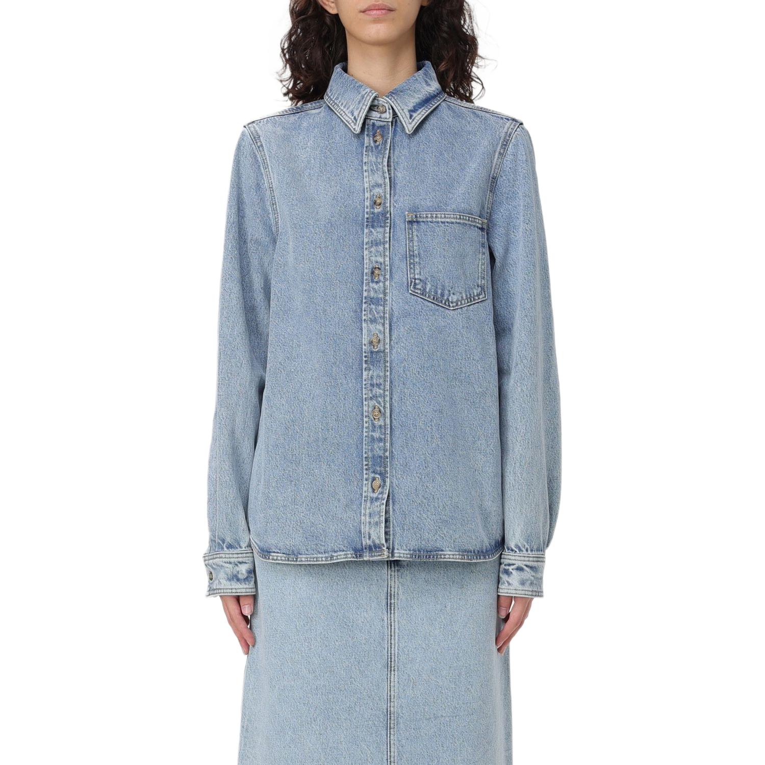 (Women) TOTEME Solid Button Slim Fit Long Sleeve Shirt Women’s Blue 243WRT0330FB0045184