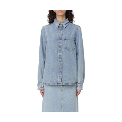 (Women) TOTEME Solid Button Slim Fit Long Sleeve Shirt Women’s Blue 243WRT0330FB0045184