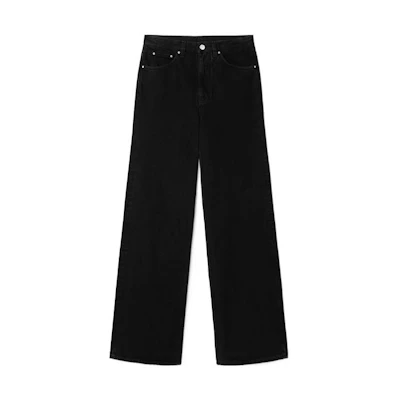 (Women) TOTEME SS21 High-Waist Flare Black Cropped Wide-Leg Jeans Women 213230739204
