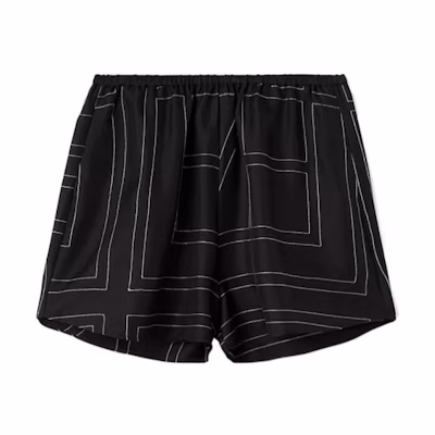 (Women) TOTEME SS22 Black Straight-Leg Casual Shorts with Logo Embroidery 223-226-707-925