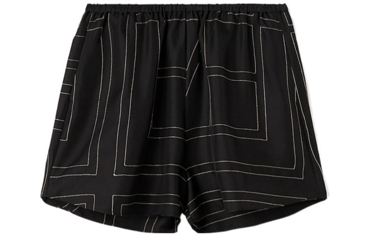 Order (W) TOTEME SS22 Seluar Pendek Hitam Kasual Potongan Lurus dengan Sulaman Logo 223-226-707-925