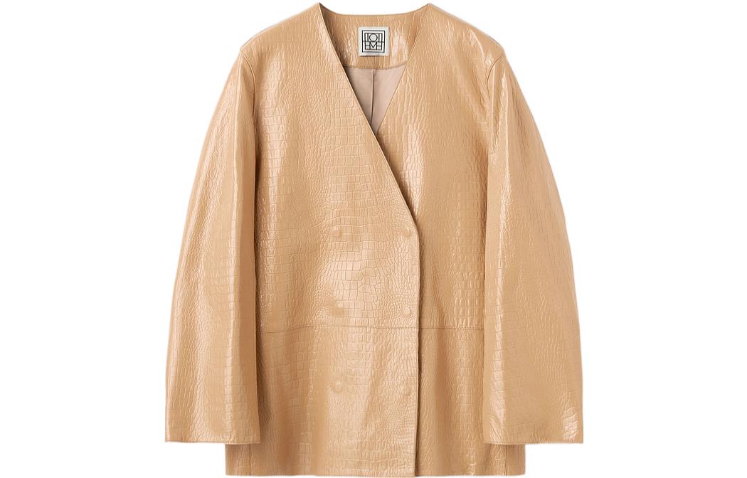 (Women) TOTEME SS22  Brown Croc-Embossed V-Neck Double-Breasted Blazer 223-109-608-815